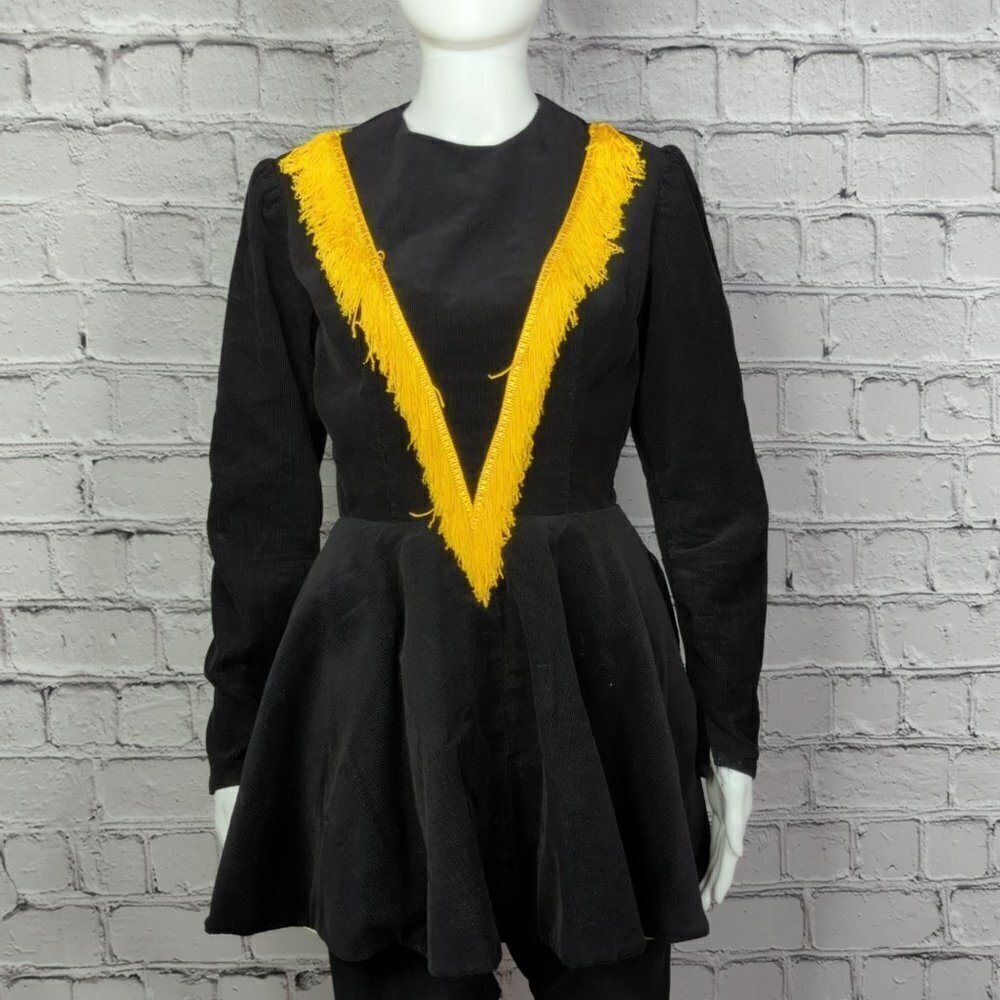 Vintage Handsewn Black Corduroy Goth Band / Drum Major Dress, Women's Small - Picture 2 of 8